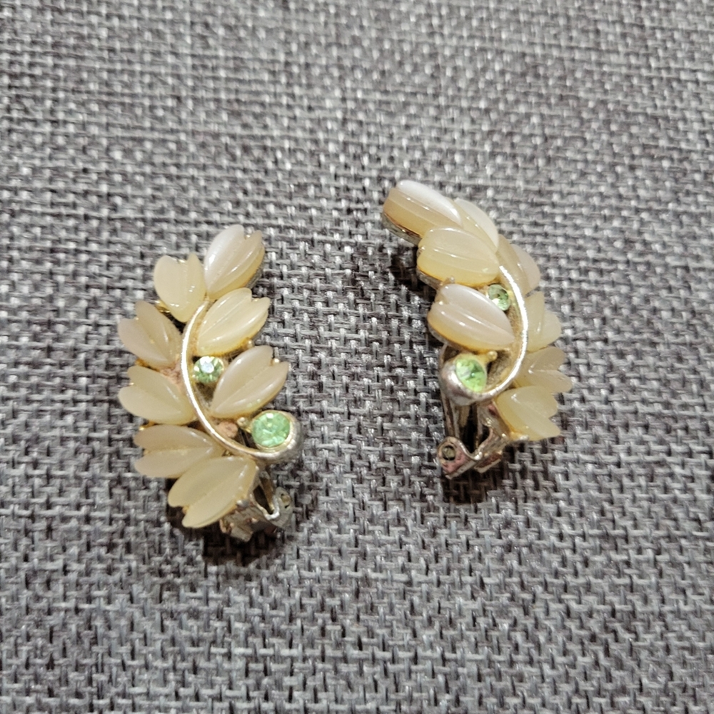 Elegant Cream and Green Leaf Earrings